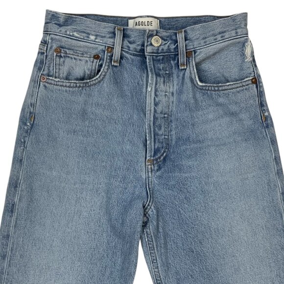 Agolde 90's Pinch Waist High Rise Straight Jean 24 Blue Distressed - Picture 9 of 14